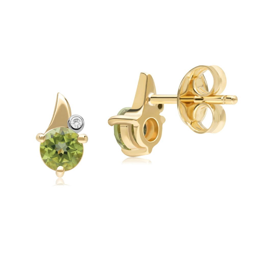 Gold Peridot Leaf Stud Earrings