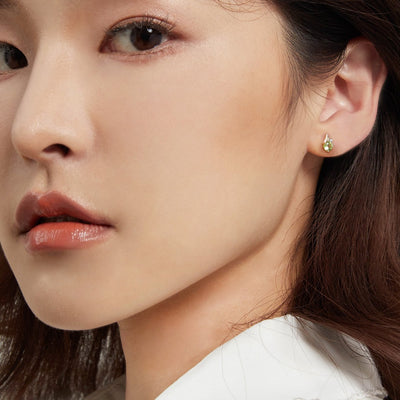 Gold Peridot Leaf Stud Earrings