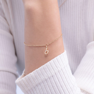 9K Gold  Alphabet B charm with chain bracelet