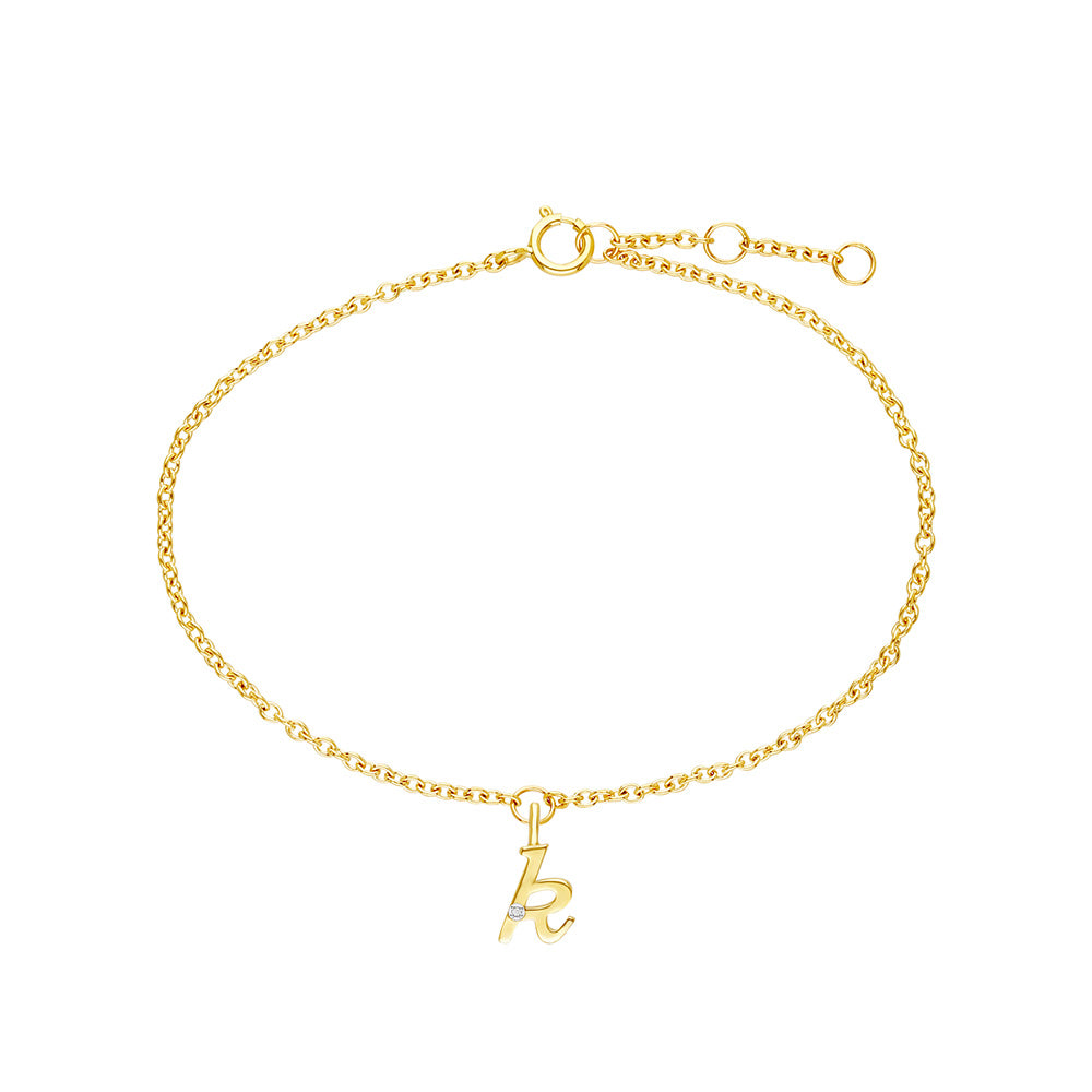 9K Gold  Alphabet K charm with chain bracelet