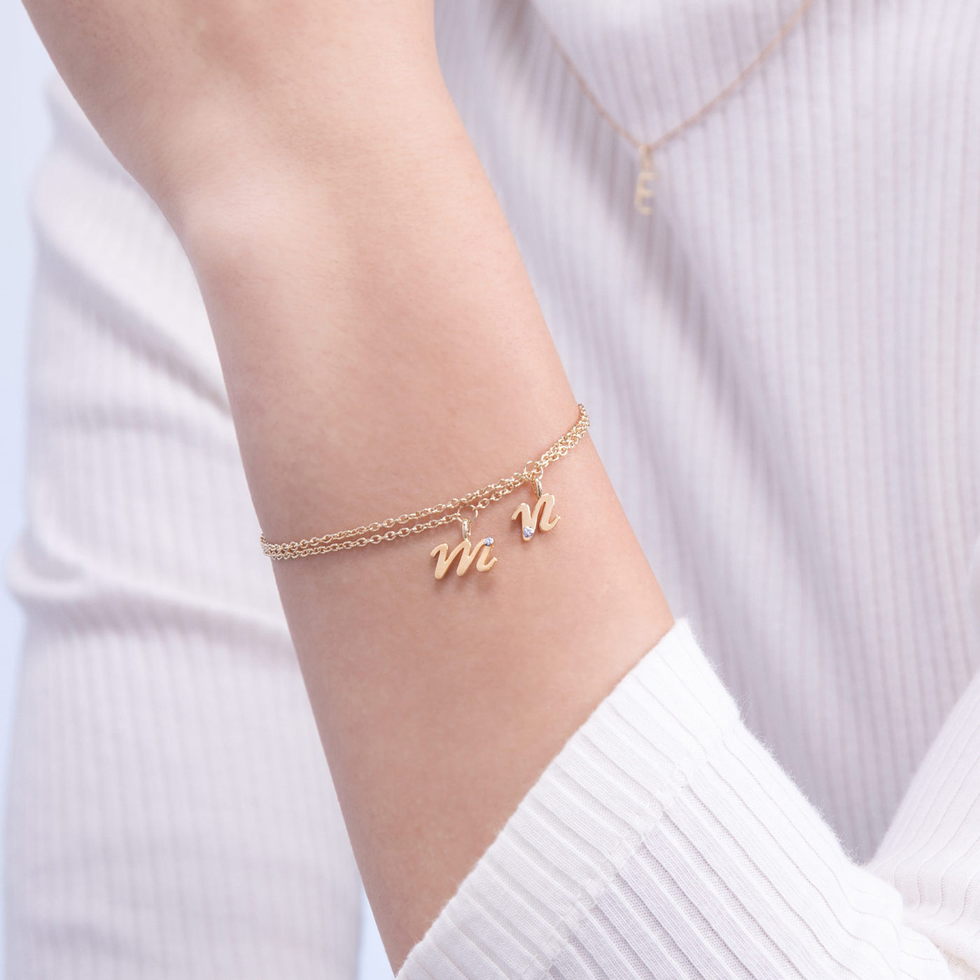 9K Gold  Alphabet M charm with chain bracelet