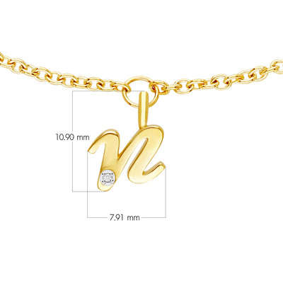 9K Gold  Alphabet N charm with chain bracelet