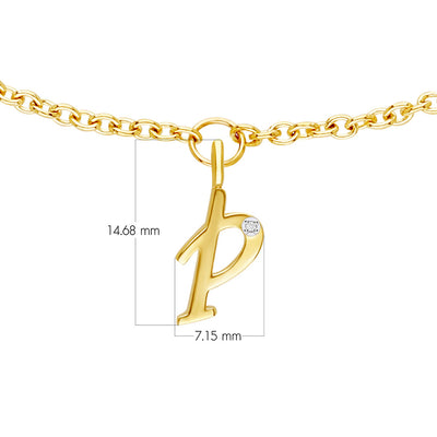 9K Gold  Alphabet P charm with chain bracelet
