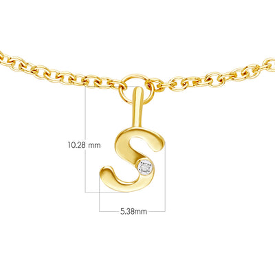 9K Gold  Alphabet S charm with chain bracelet