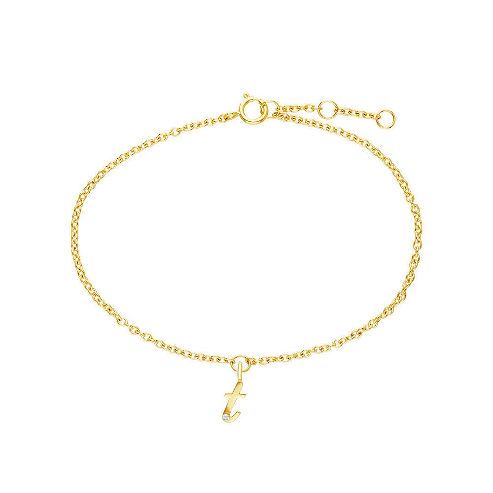 9K Gold  Alphabet T charm with chain bracelet