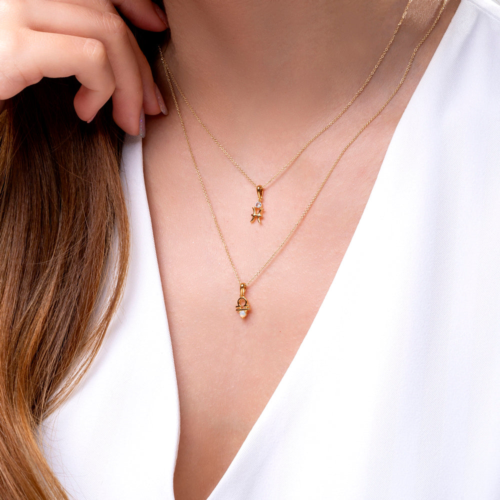 10K Yellow Gold Opal Libra Zodiac Charm Pendant 17 Oct 15 Nov Chain GemondoTh