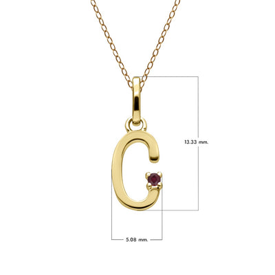 Initial Letter: Pendant In 9K Yellow Gold With Ruby (Chain Sold Separately)