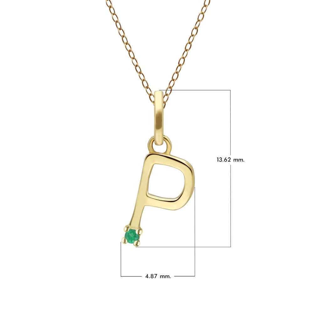 INITIAL LETTER : จี้ทองคำ 9K ตัวอักษร ประดับมรกต (Emerald) (ไม่รวมสร้อย)