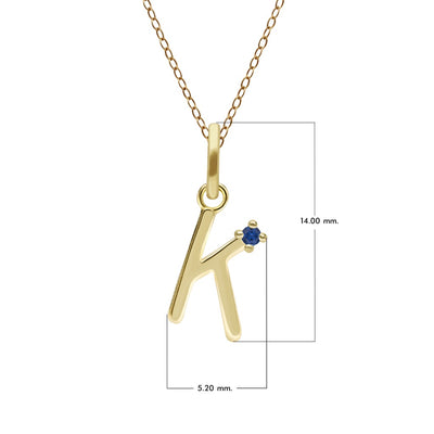 Initial Letter: Pendant In 9K Yellow Gold With Blue Sapphire (Chain Sold Separately)