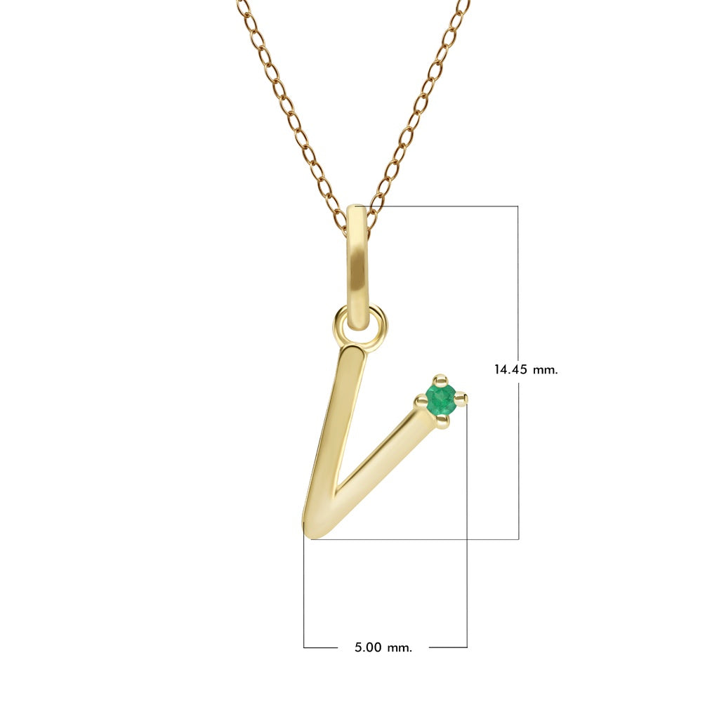 Initial Letter: Pendant In 9K Yellow Gold With Emerald (Chain Sold Separately)
