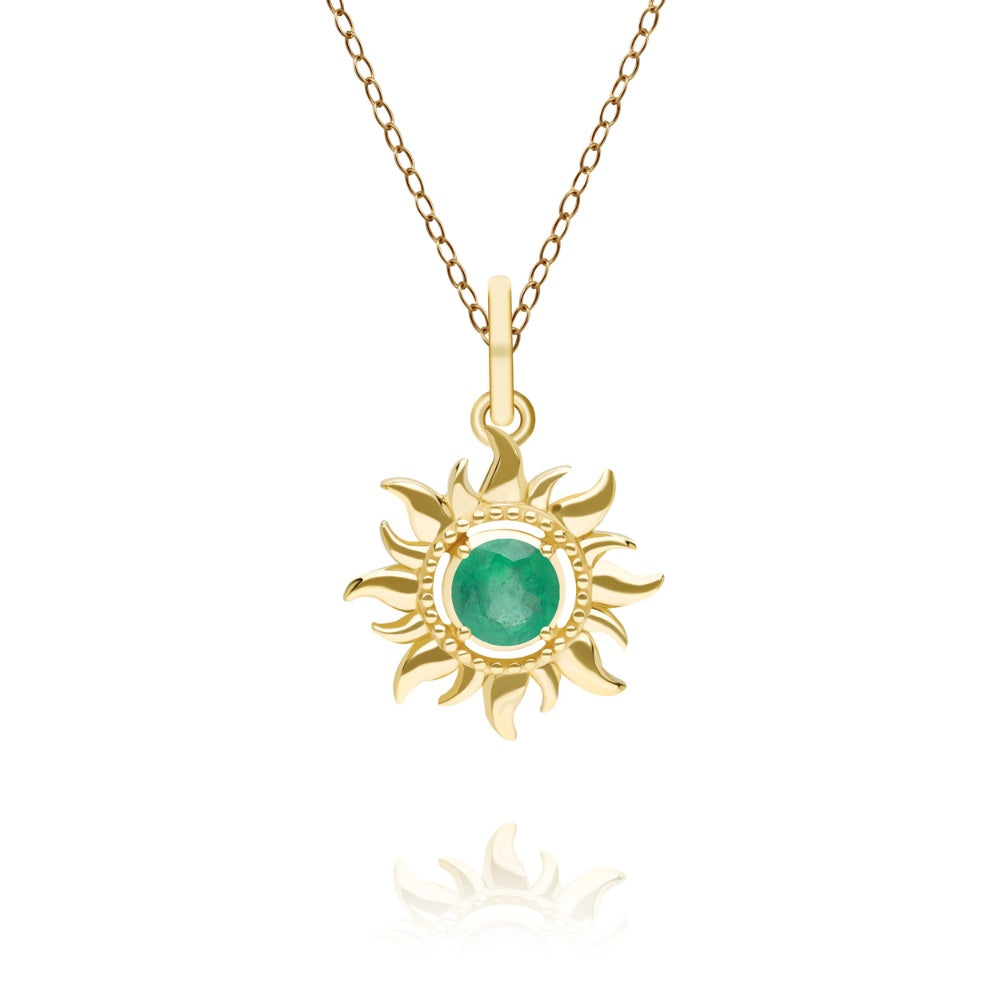 Gold Emerald May Birthstone Sunburst Pendant