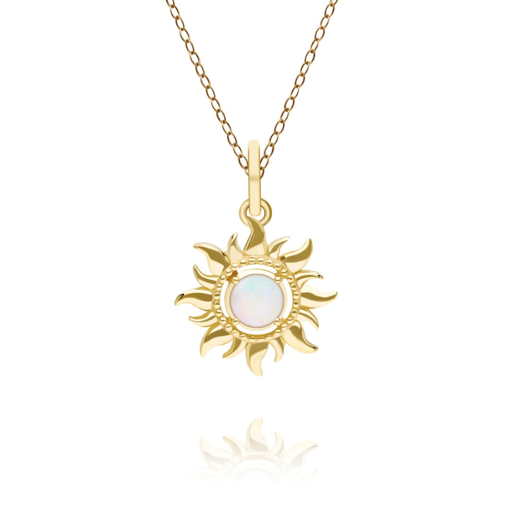 Gold Opal October Birthstone Sunburst Pendant