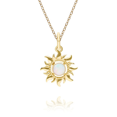 Gold Opal October Birthstone Sunburst Pendant