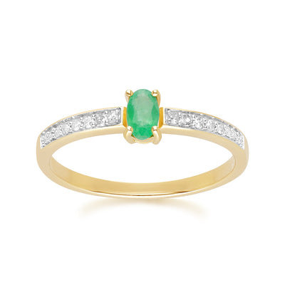 9K Gold Oval Emerald & Diamond Engagement Ring