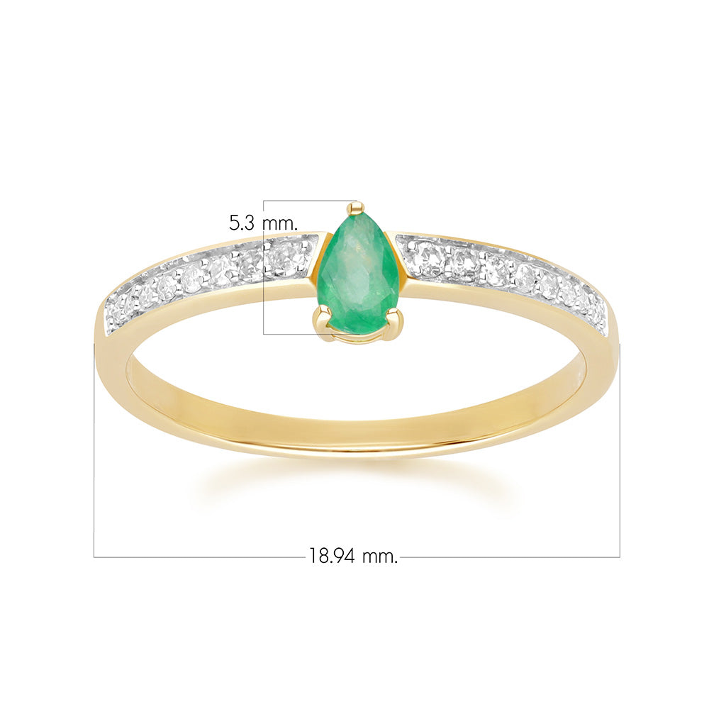 9K Gold Pear Emerald & Diamond Engagement Ring