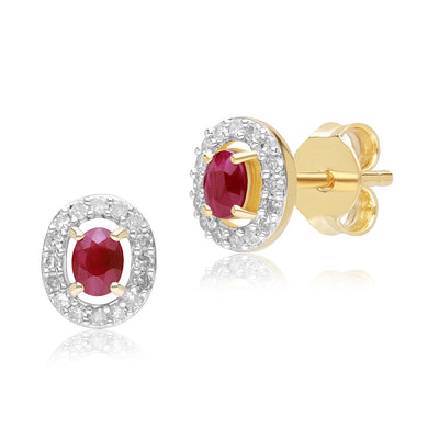 Gold Ruby Classic Halo Earrings