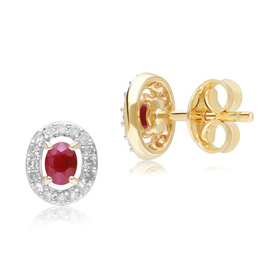 Gold Ruby Classic Halo Earrings