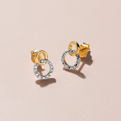 9K Yellow Gold Diamond Pav? Double Open Circle Stud Earrings 191E0433-01