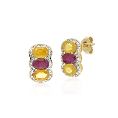 925 Sterling Silver Ruby and Yellow Sapphire Earrings