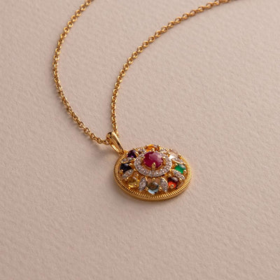 925 Gold Plated Sterling Silver Noppakao Nine Stone Necklace