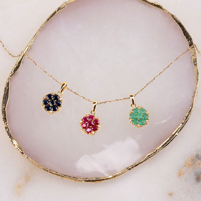 925 Yellow Gold Plated Sterling Silver Floral Round Ruby & Diamond Necklace