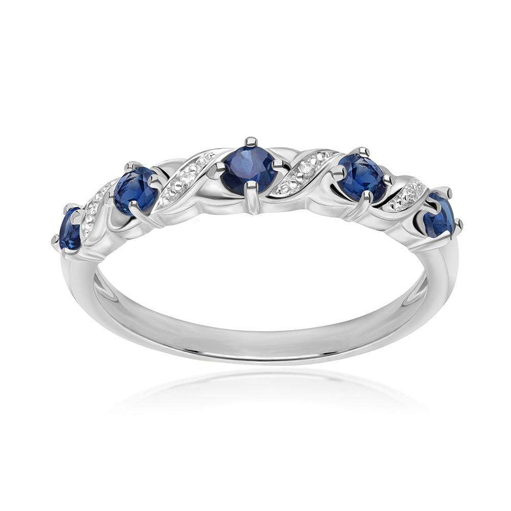 925 Sterling Silver Rhodium Plated Blue Sapphire Ring