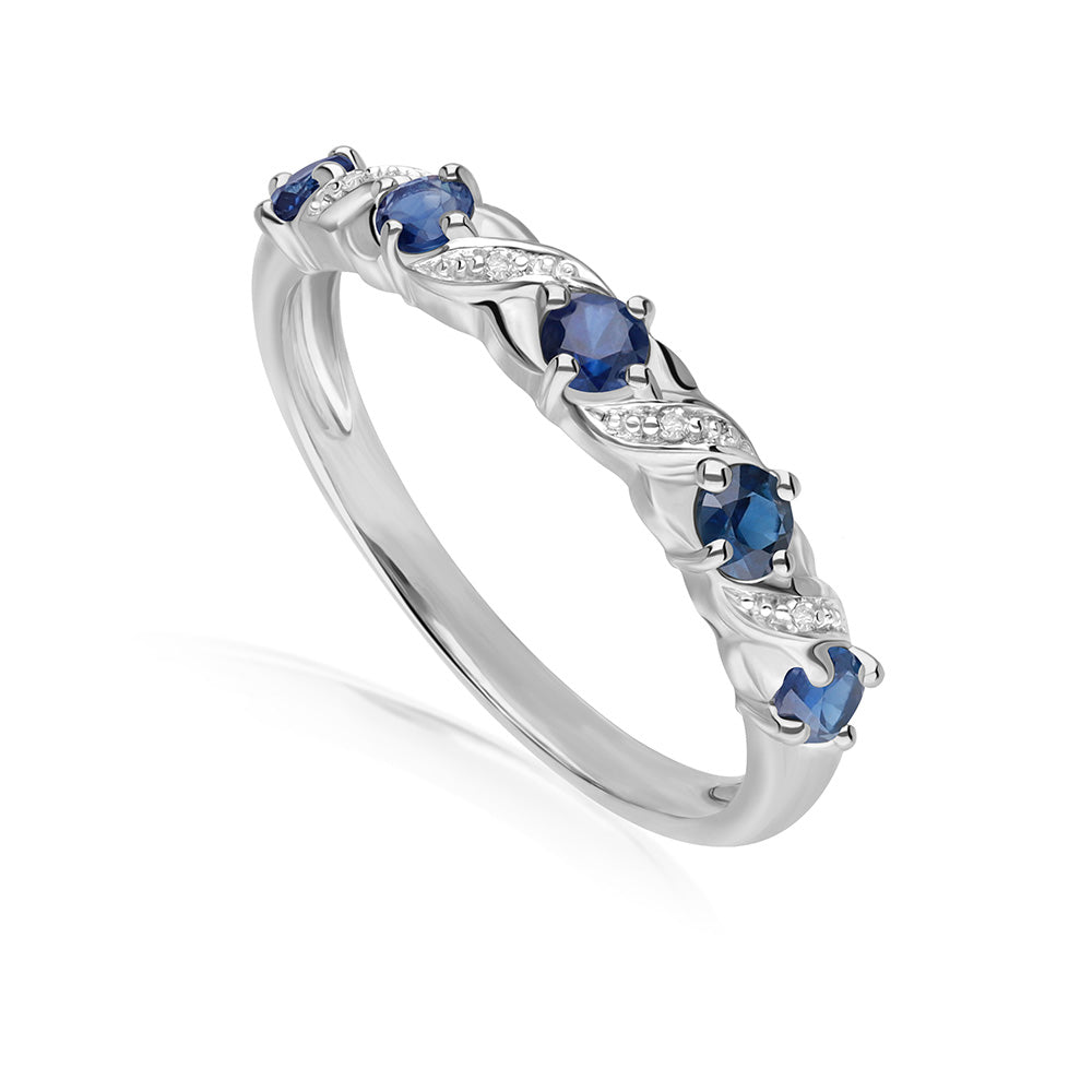 925 Sterling Silver Rhodium Plated Blue Sapphire Ring