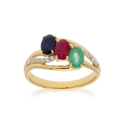 925 Sterling Silver Ruby, Blue Sapphire and Emerald Ring