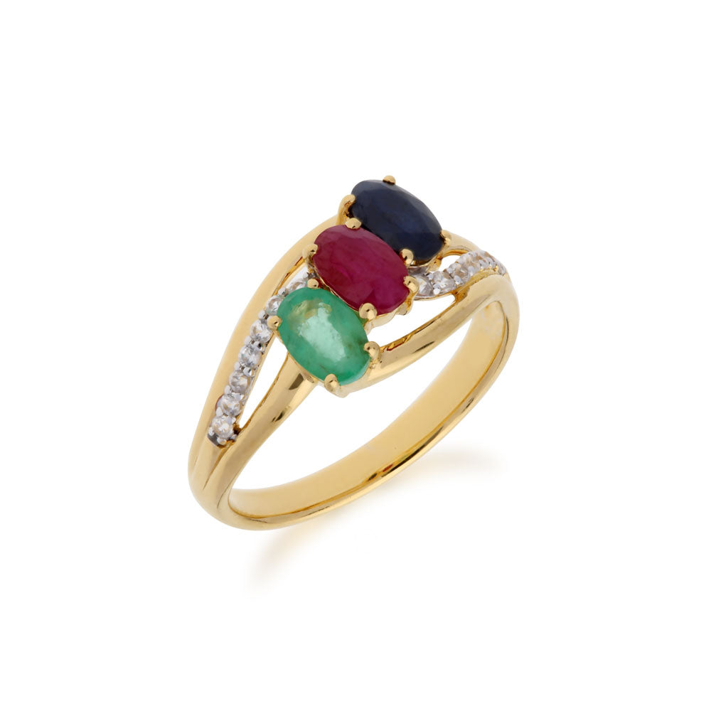 925 Sterling Silver Ruby, Blue Sapphire and Emerald Ring