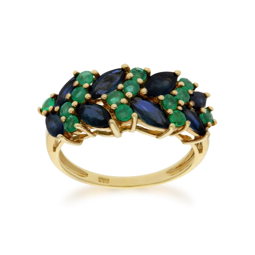 925 Sterling Silver Blue Sapphire and Emerald Ring
