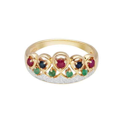 925 Sterling Silver Emerald, Blue Sapphire and Ruby Ring