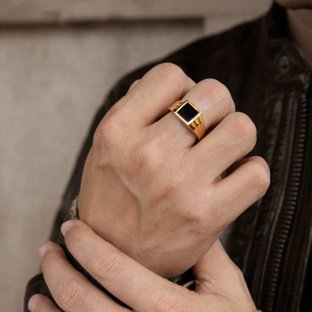 Gold Vermeil Square Black Onyx Signet Ring โ GemondoTh