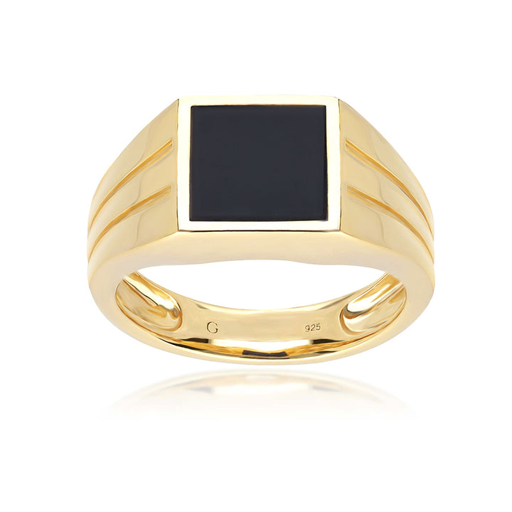 Beveled Onyx Signet Ring - Gold
