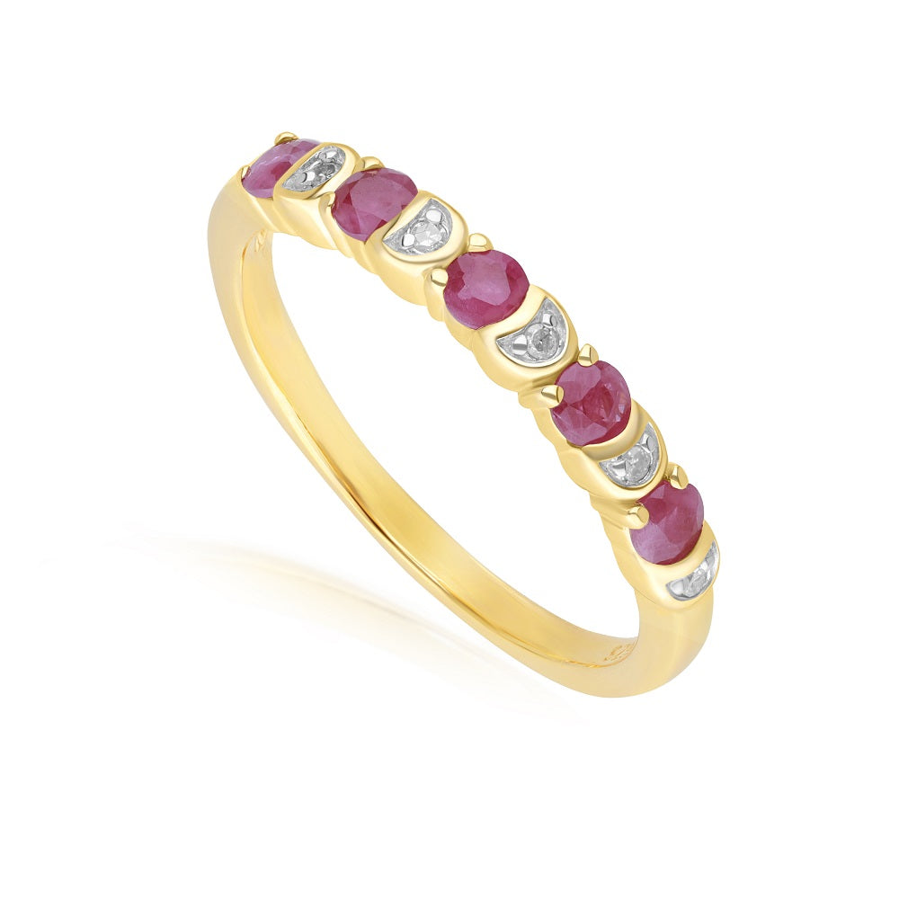 253R7009-01_1_925 Yellow Gold Plated Sterling Silver Round Ruby & Diamond Stack Ring