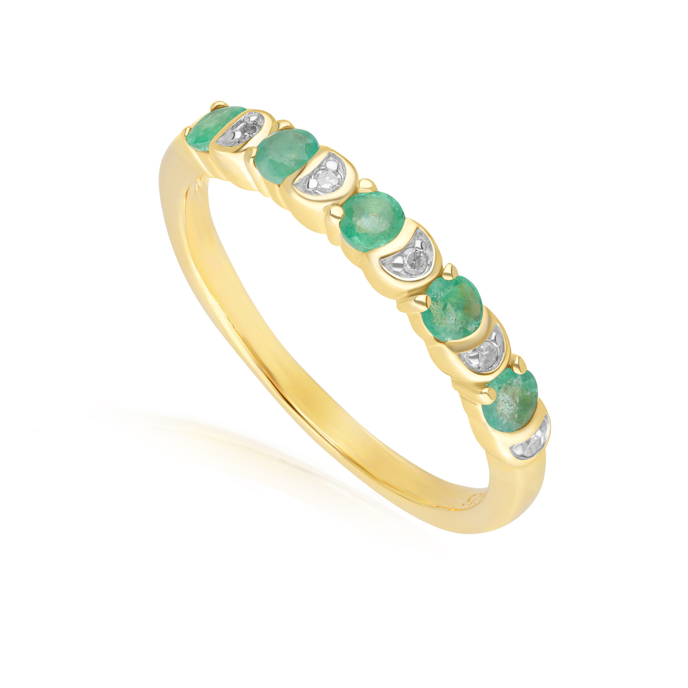 253R7009-02_2_925 Yellow Gold Plated Sterling Silver Round Emerald & Diamond Stack Ring