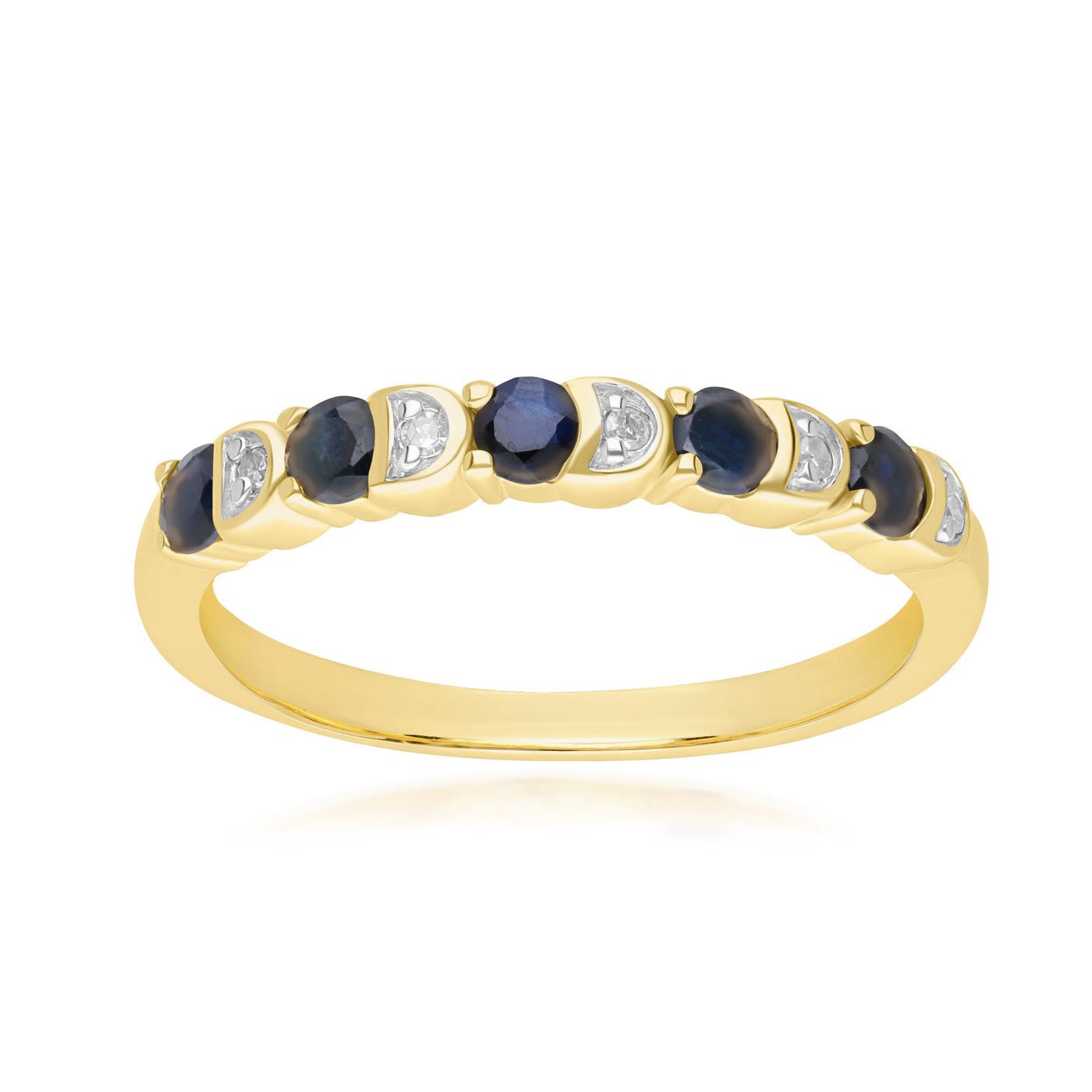 253R7009-03_1_925 Yellow Gold Plated Sterling Silver Round Blue Sapphire & Diamond Stack Ring