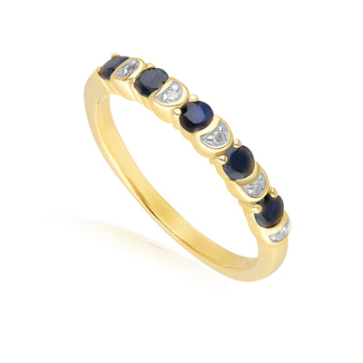 253R7009-03_2_925 Yellow Gold Plated Sterling Silver Round Blue Sapphire & Diamond Stack Ring