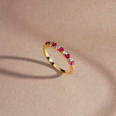 253R7009_01_925 Yellow Gold Plated Sterling Silver Round Ruby Criss Cross X Ring_Flat lay_1