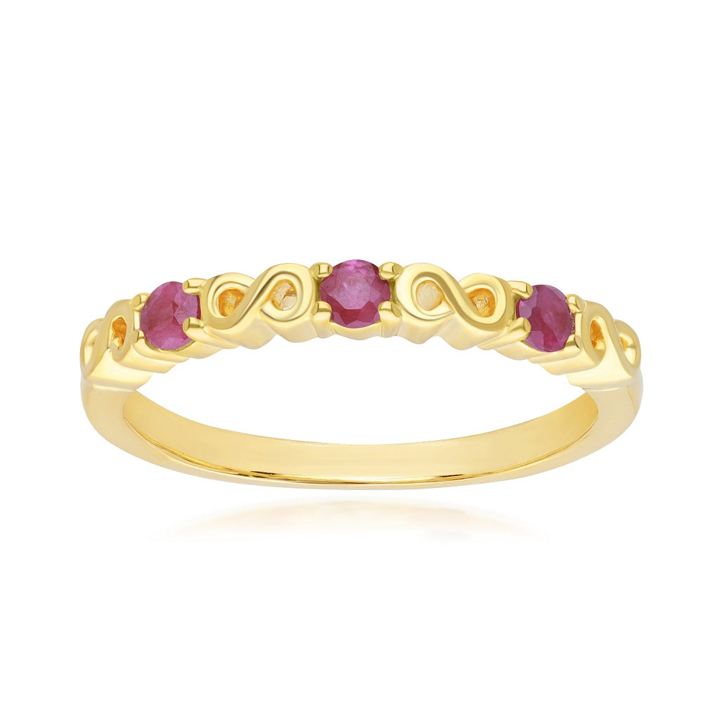 925 Yellow Gold Plated Sterling Silver Round Ruby Infinity Stackable R ...