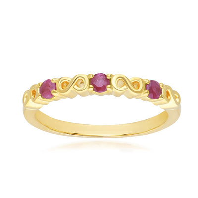 253R7010-01_1_925 Yellow Gold Plated Sterling Silver Round Ruby Infinity Stackable Ring