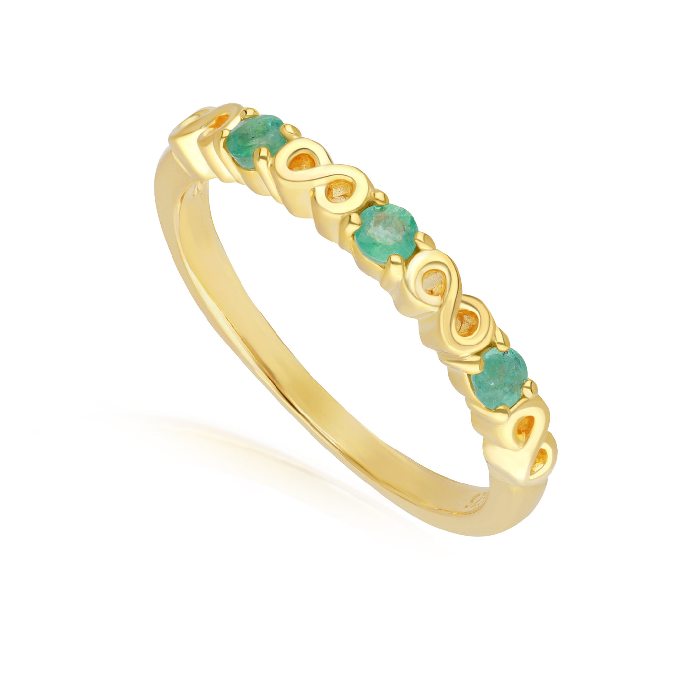 253R7010-02_2_925 Yellow Gold Plated Sterling Silver Round Emerald Infinity Stackable Ring