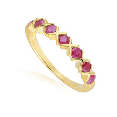 253R7011-01_1_925 Yellow Gold Plated Sterling Silver Round Ruby Criss Cross X Ring