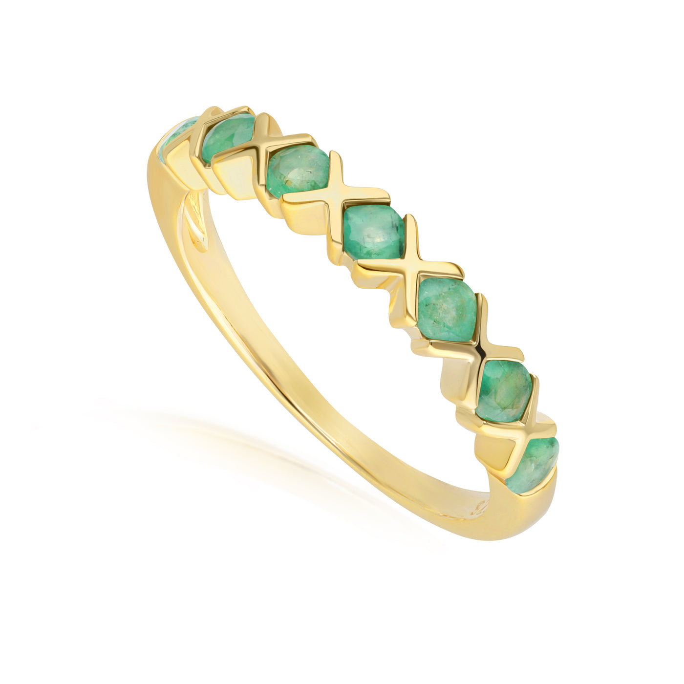 253R7011-02_2_925 Yellow Gold Plated Sterling Silver Round Emerald Criss Cross X Ring