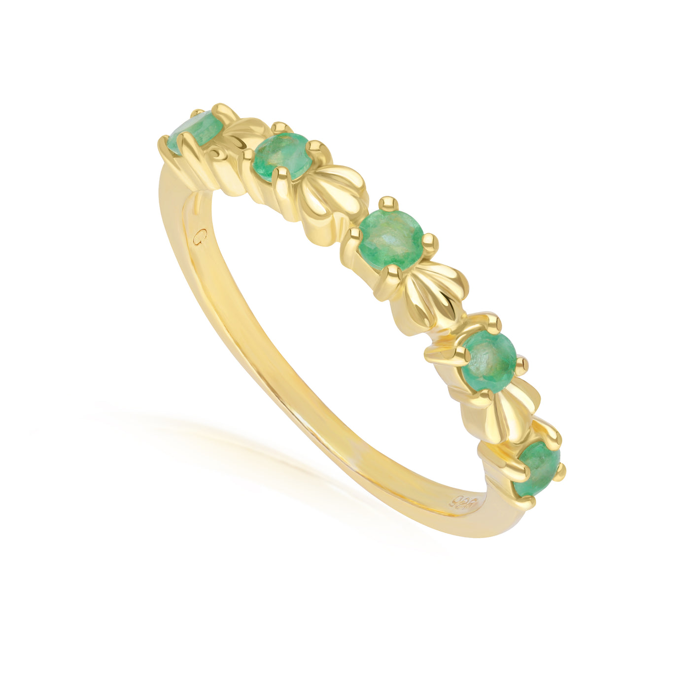 253R7012-02_2_925 Yellow Gold Plated Sterling Silver Round Emerald Wave Stackable Ring