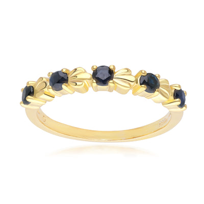 253R7012-03_1_925 Yellow Gold Plated Sterling Silver Round Blue Sapphire Wave Stackable Ring