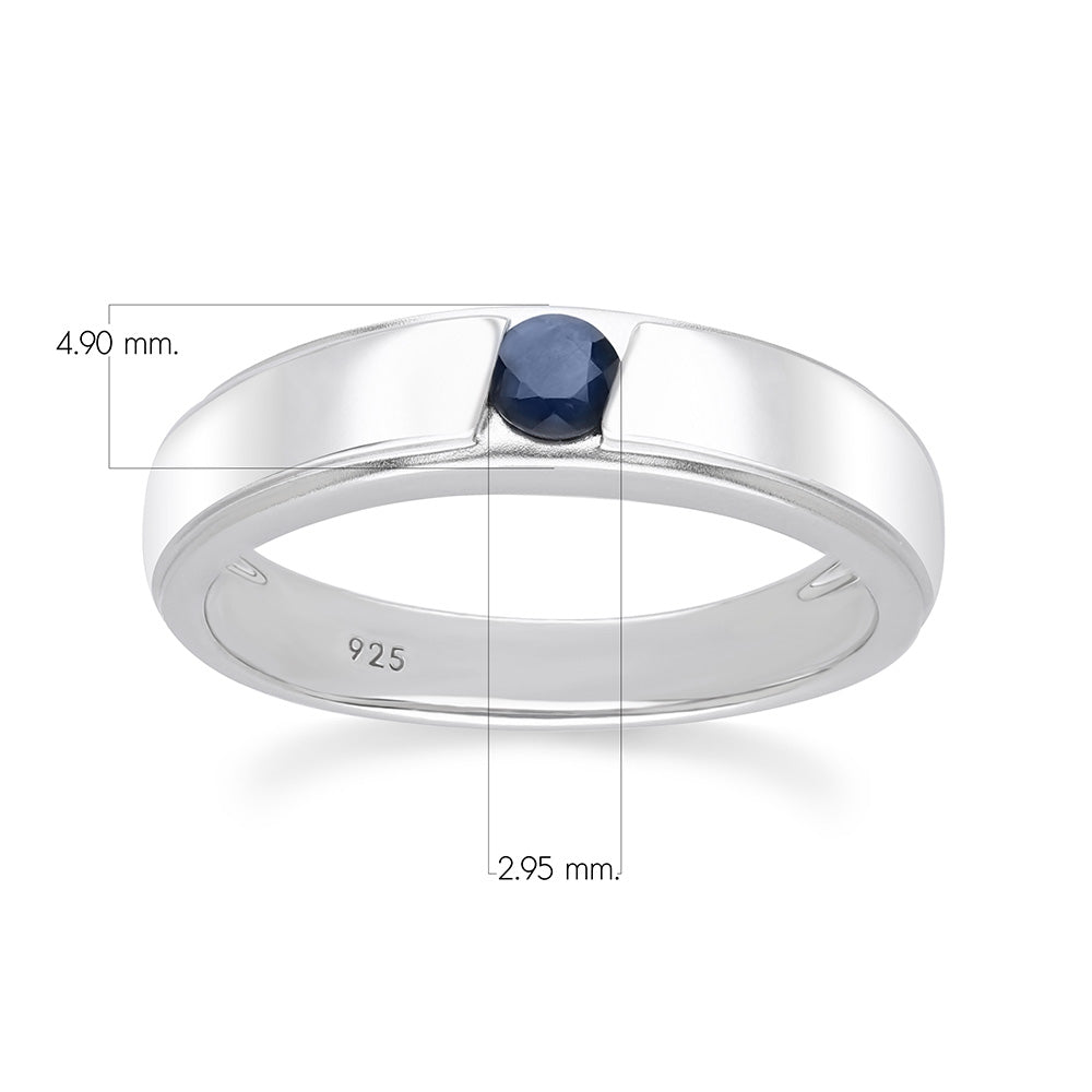 925 Rhodium Plated Sterling Silver mm Blue Sapphire Sand Cast