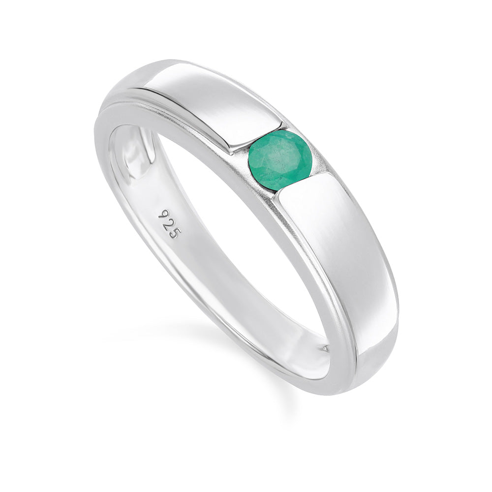 253R7141-06-Silver-Emerald-Sand-Cast-Ring