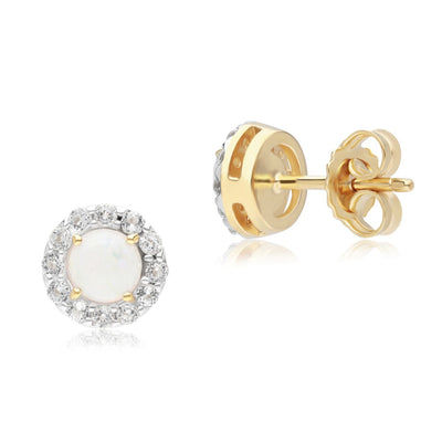 Silver Round Opal Classic Halo Stud Earrings