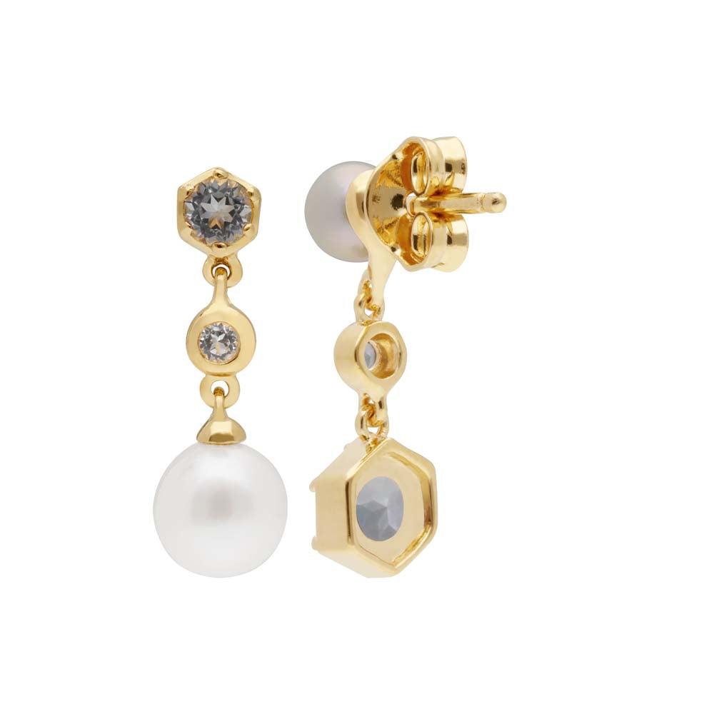 925 Sterling Silver Pearl and Topaz Earrings