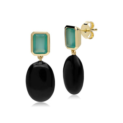 925 Sterling Silver Chalcedony and Onyx Dangle Drop Earrings
